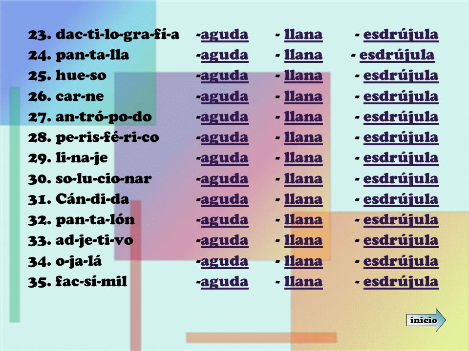 -aguda - llana - esdrújula -aguda - llana - esdrújula
