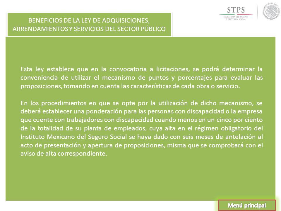 BENEFICIOS DE LA LEY DE ADQUISICIONES, ARRENDAMIENTOS Y SERVICIOS DEL SECTOR PÚBLICO
