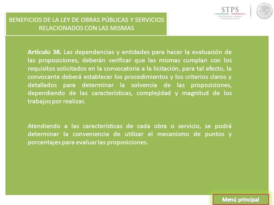 BENEFICIOS DE LA LEY DE OBRAS PÚBLICAS Y SERVICIOS RELACIONADOS CON LAS MISMAS