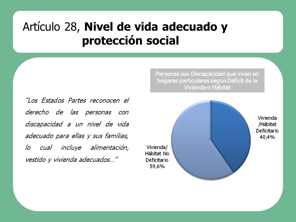 Artículo 28, Nivel de vida adecuado y protección social