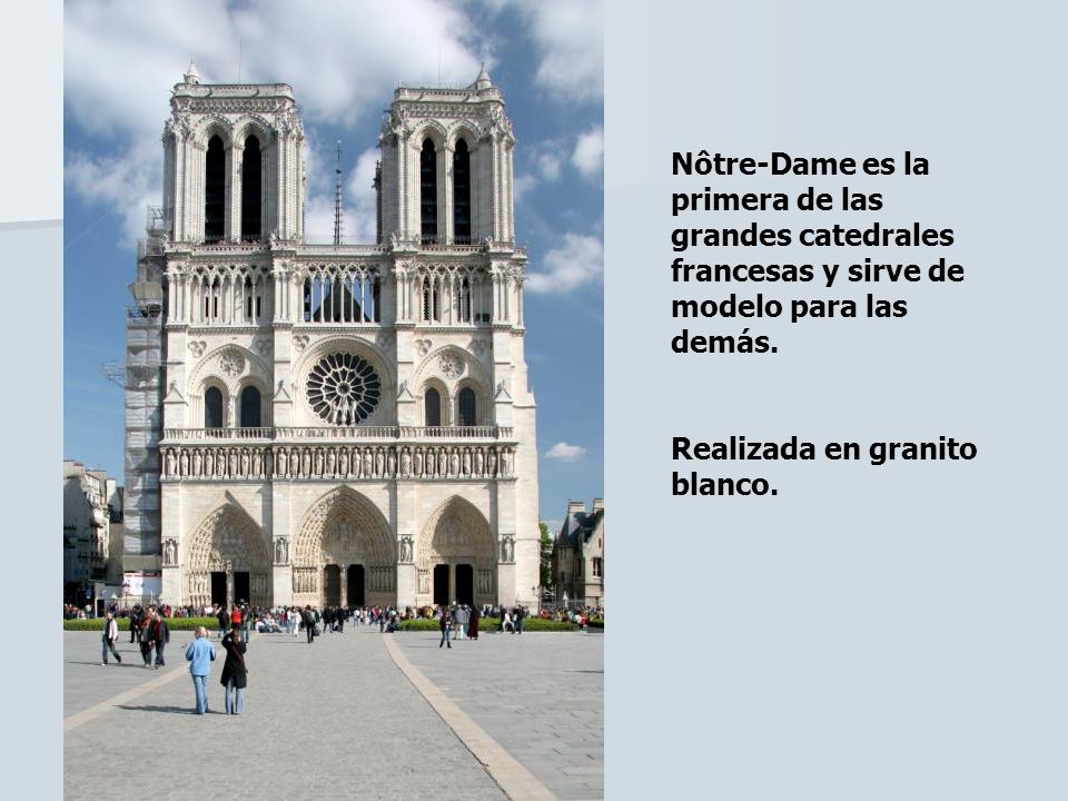 Nôtre-Dame es la primera de las grandes catedrales francesas y sirve de modelo para las demás.