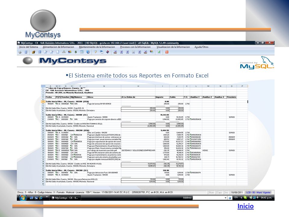 MyContsys El Sistema emite todos sus Reportes en Formato Excel Inicio