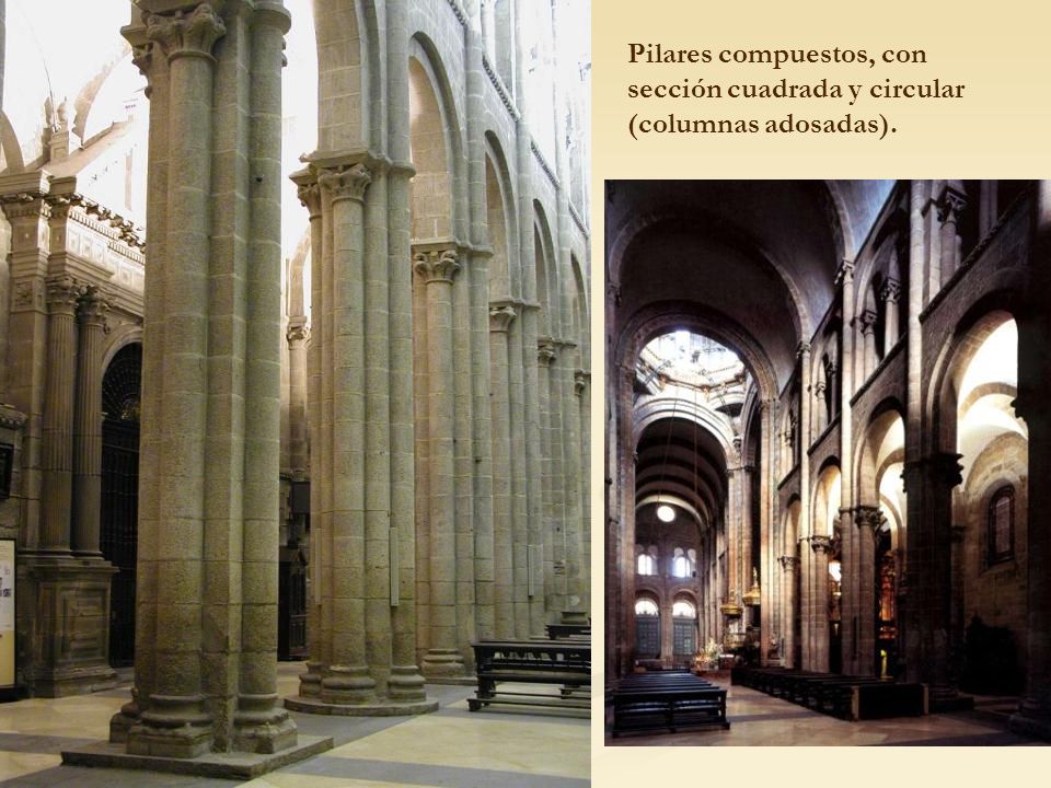 Pilares compuestos, con sección cuadrada y circular (columnas adosadas).