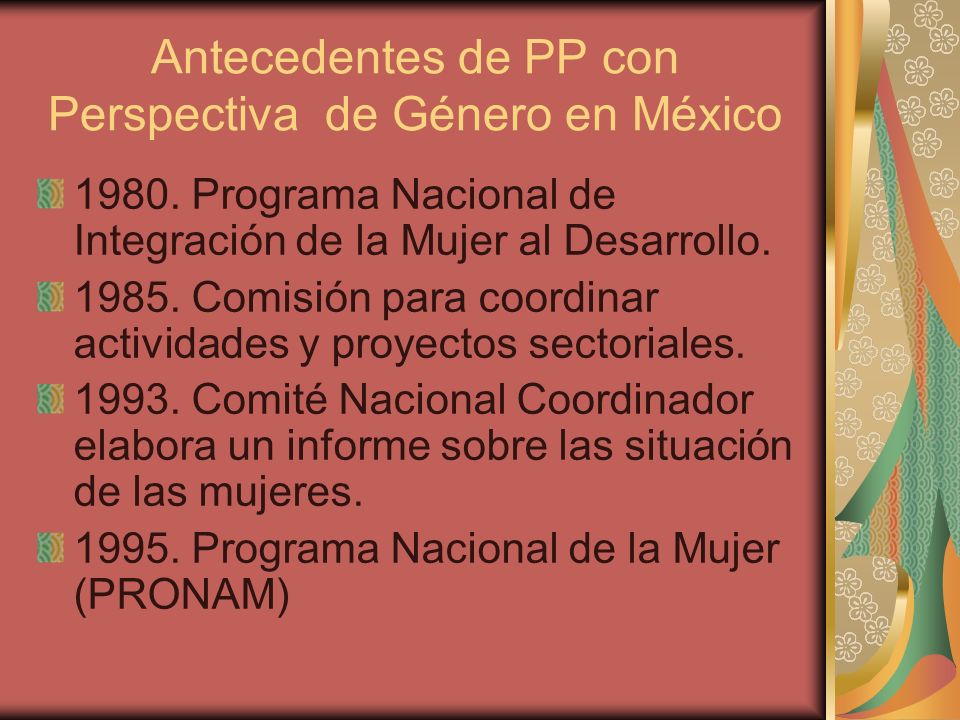 Antecedentes de PP con Perspectiva de Género en México