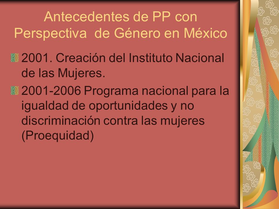 Antecedentes de PP con Perspectiva de Género en México