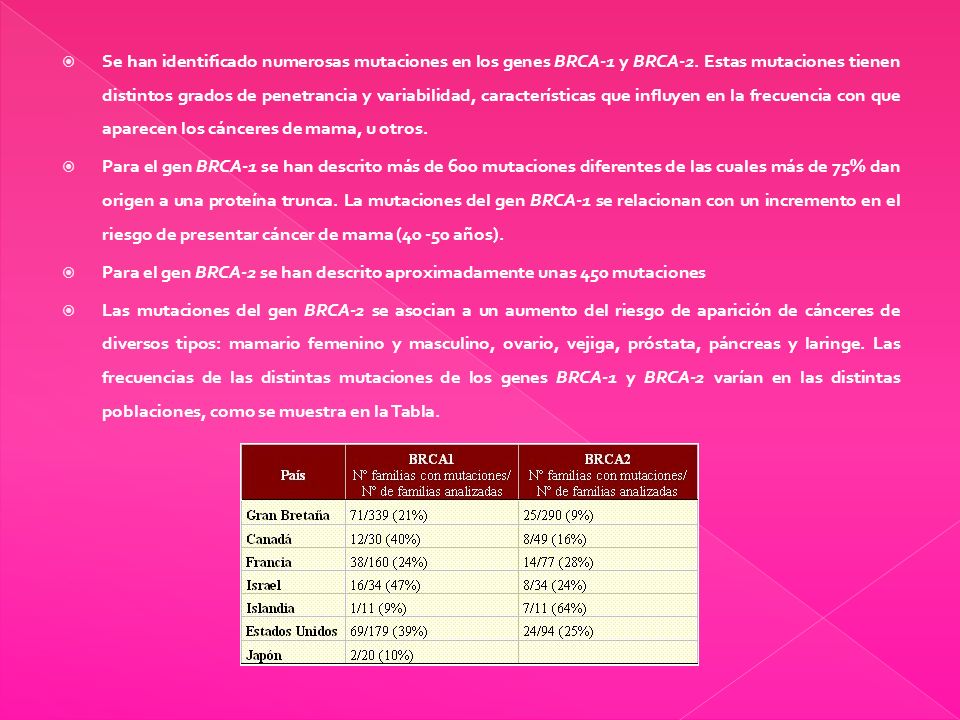 Se han identificado numerosas mutaciones en los genes BRCA-1 y BRCA-2