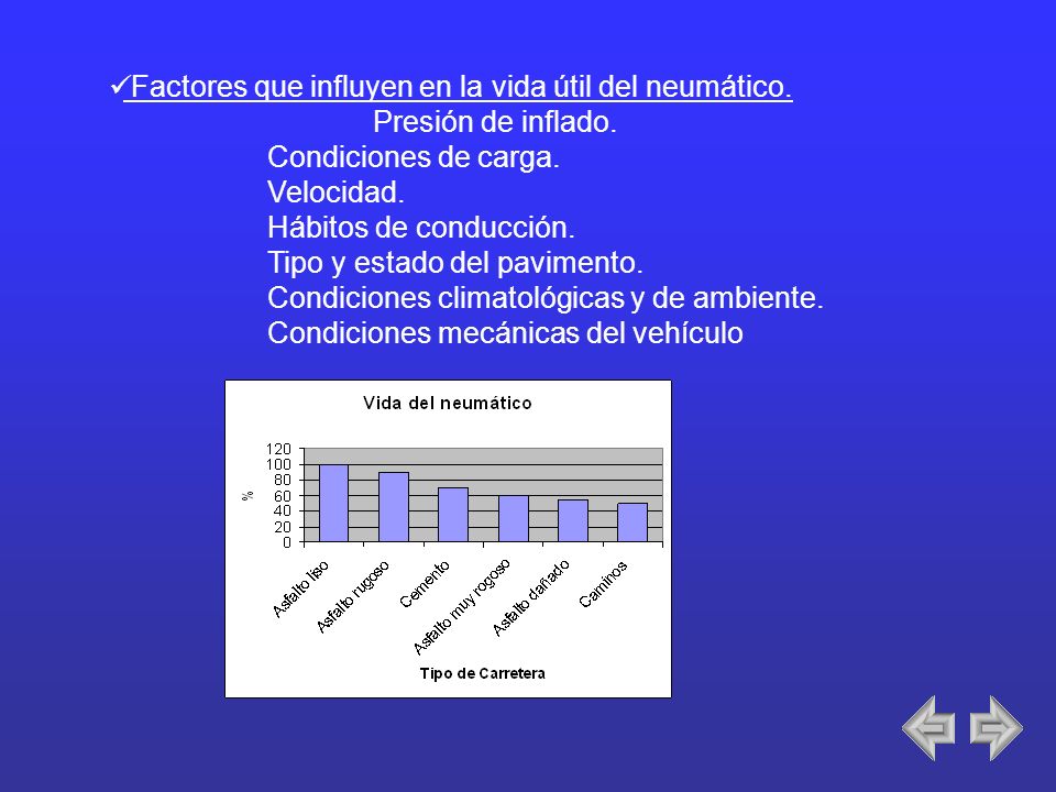 Factores que influyen en la vida útil del neumático.
