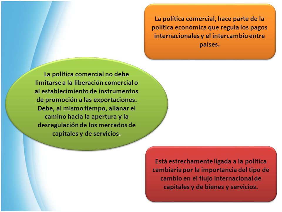 La política comercial, hace parte de la política económica que regula los pagos internacionales y el intercambio entre países.
