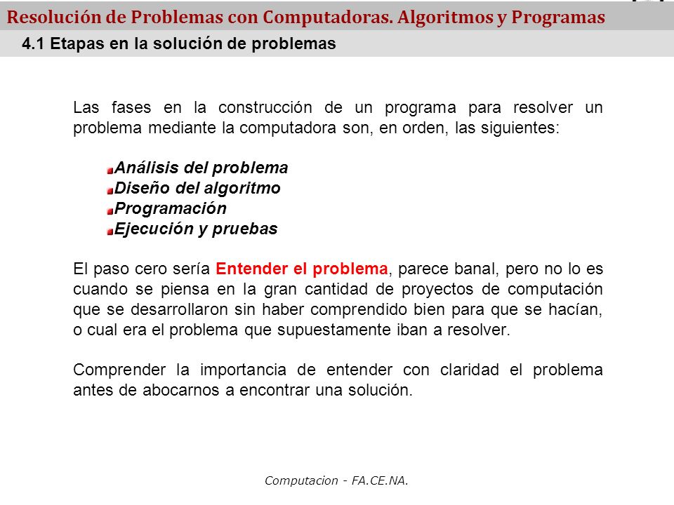 Resolución de Problemas con Computadoras. Algoritmos y Programas