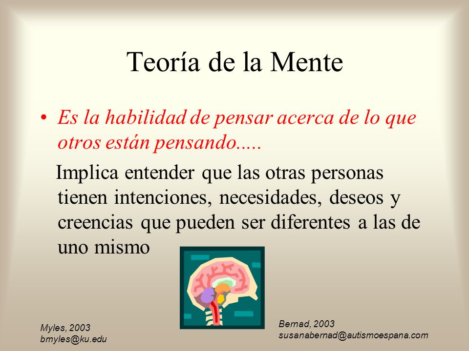Teoría de la Mente Es la habilidad de pensar acerca de lo que otros están pensando.....