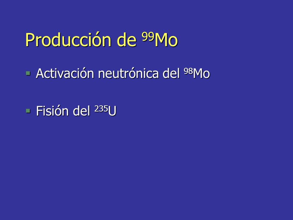 Producción de 99Mo Activación neutrónica del 98Mo Fisión del 235U