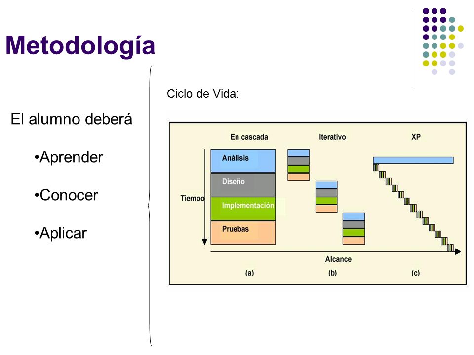 Metodología Ciclo de Vida: El alumno deberá Aprender Conocer Aplicar