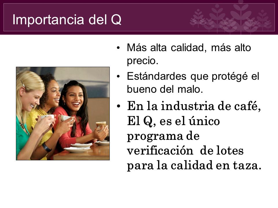 Importancia del Q Más alta calidad, más alto precio. Estándardes que protégé el bueno del malo.