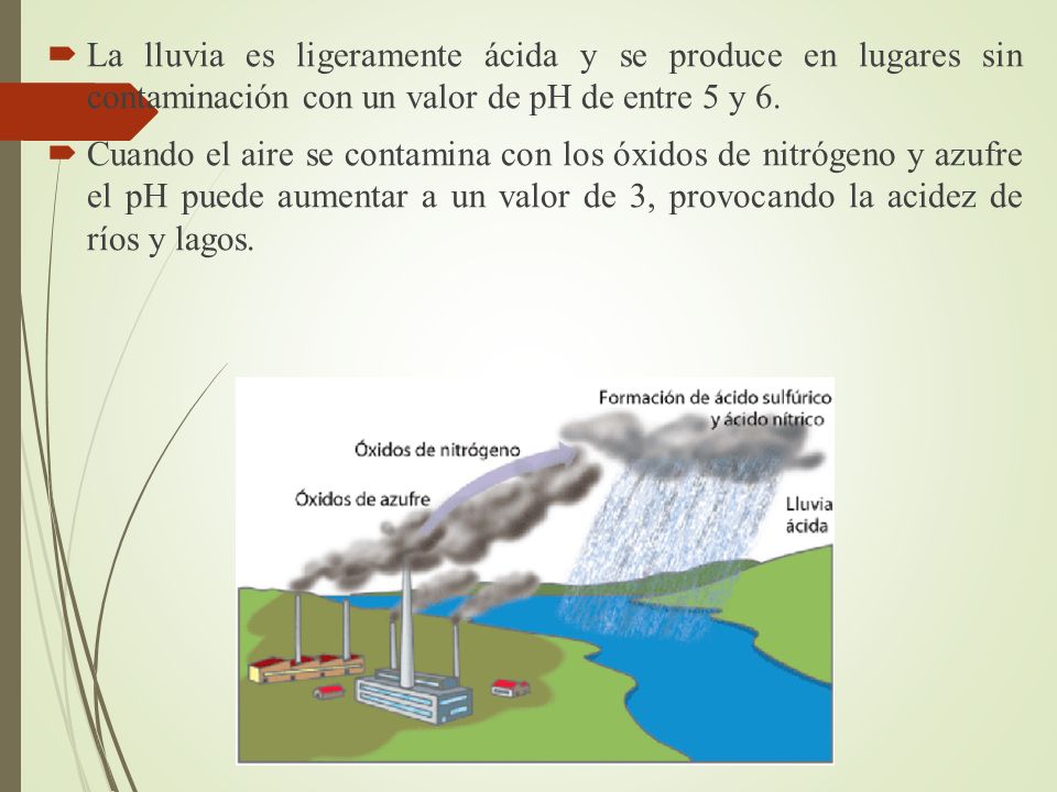 La lluvia es ligeramente ácida y se produce en lugares sin contaminación con un valor de pH de entre 5 y 6.