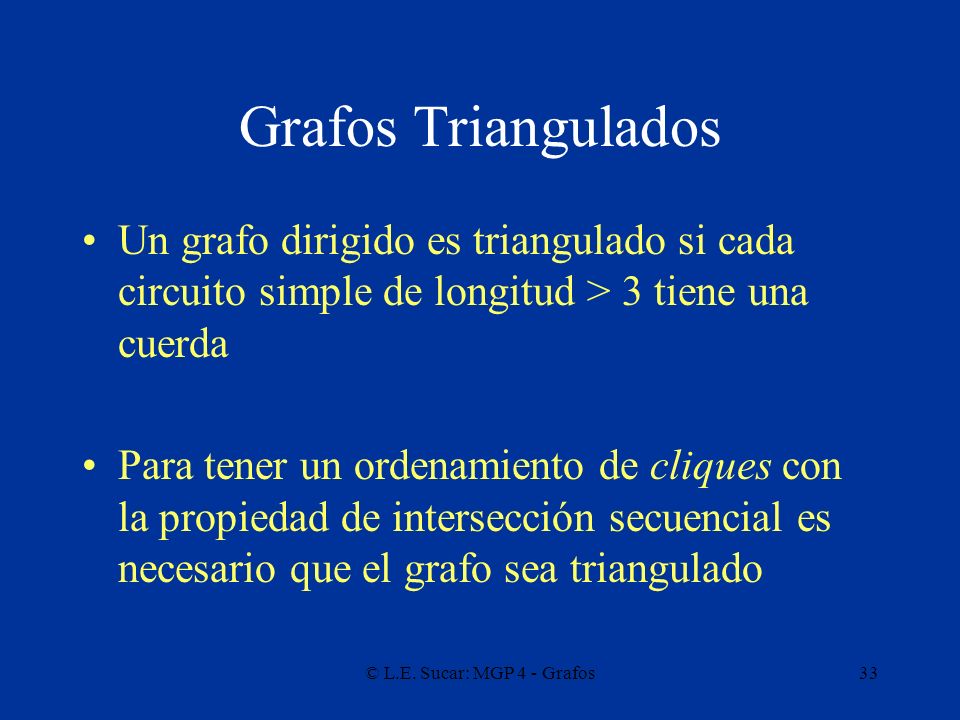 Grafos Triangulados Un grafo dirigido es triangulado si cada circuito simple de longitud > 3 tiene una cuerda.