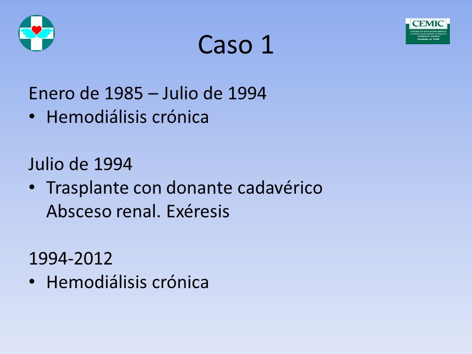 Caso 1 Enero de 1985 – Julio de 1994 Hemodiálisis crónica