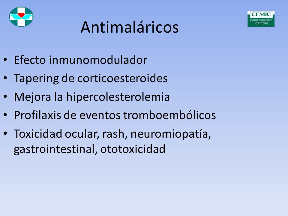 Antimaláricos Efecto inmunomodulador Tapering de corticoesteroides