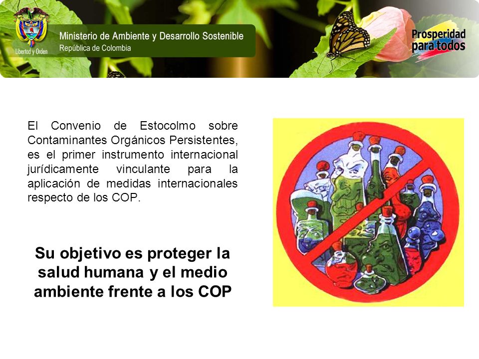 El Convenio de Estocolmo sobre Contaminantes Orgánicos Persistentes, es el primer instrumento internacional jurídicamente vinculante para la aplicación de medidas internacionales respecto de los COP.