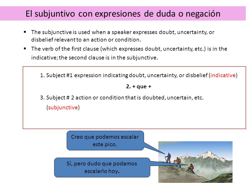 El subjuntivo con expresiones de duda o negación