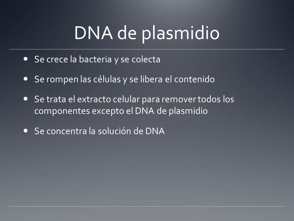DNA de plasmidio Se crece la bacteria y se colecta