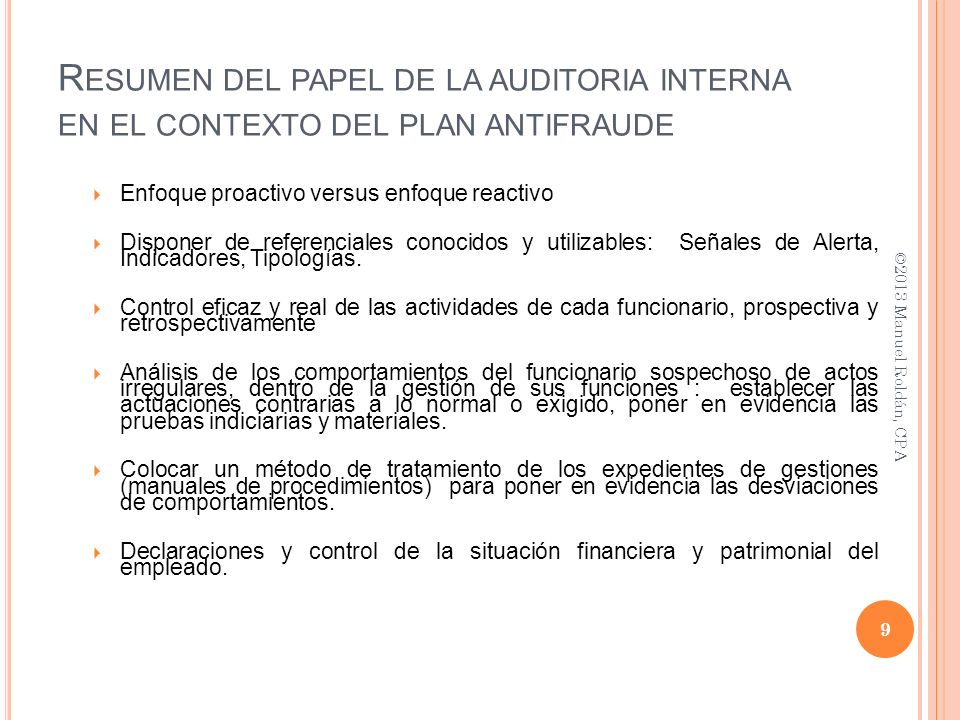 Resumen del papel de la auditoria interna en el contexto del plan antifraude