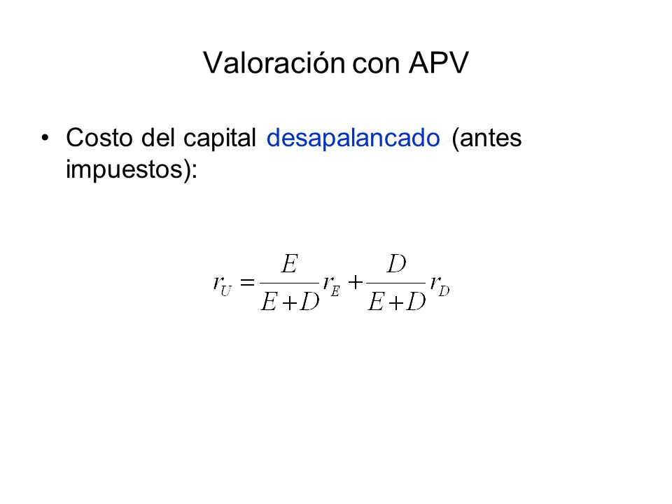 Valoración con APV Costo del capital desapalancado (antes impuestos):