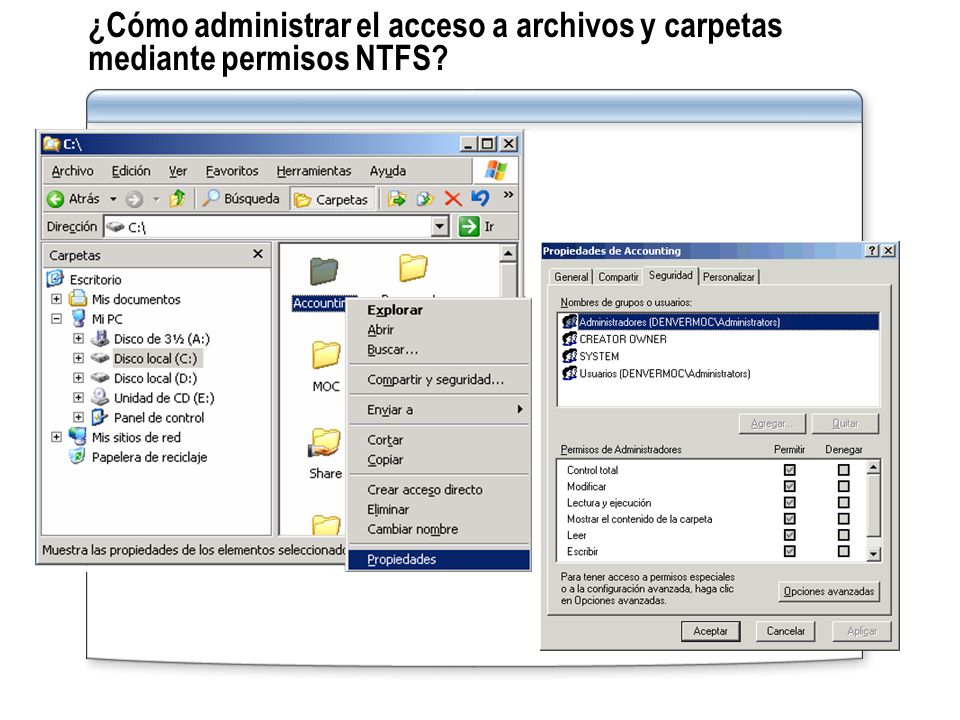 ¿Cómo administrar el acceso a archivos y carpetas mediante permisos NTFS