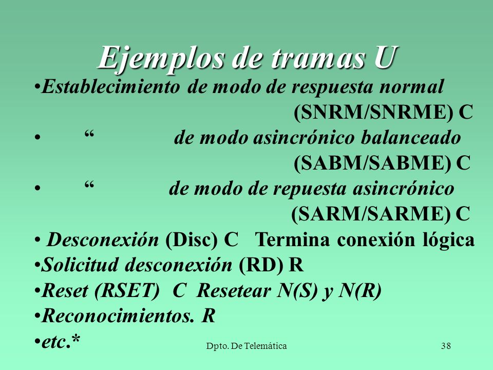 Ejemplos de tramas U Establecimiento de modo de respuesta normal