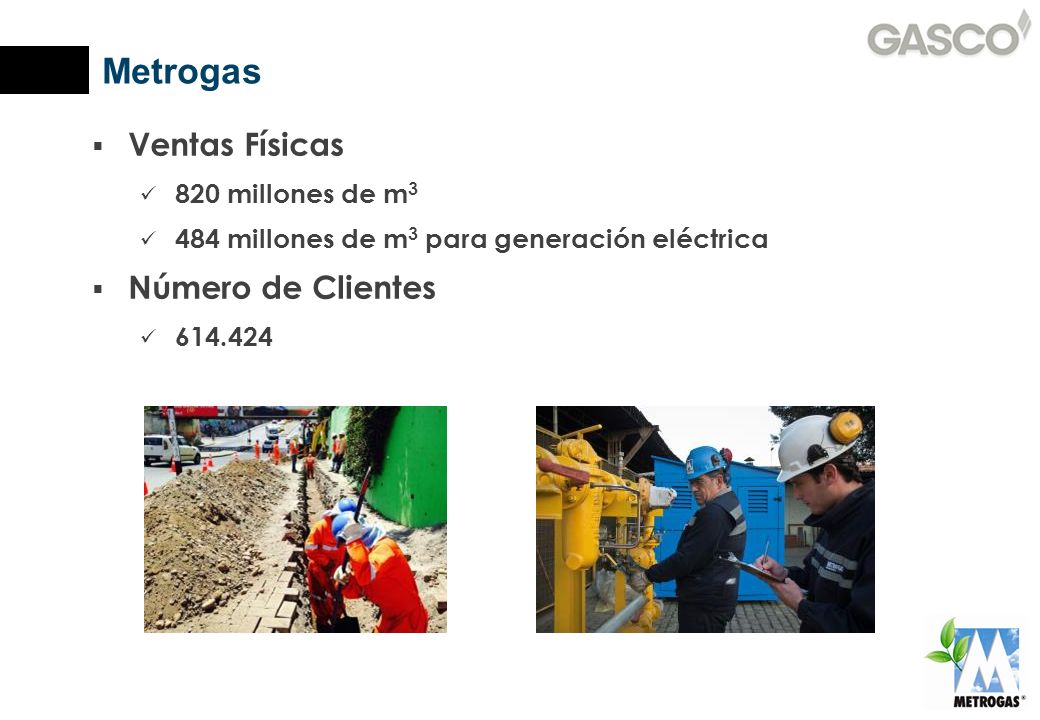 Metrogas Ventas Físicas Número de Clientes 820 millones de m3
