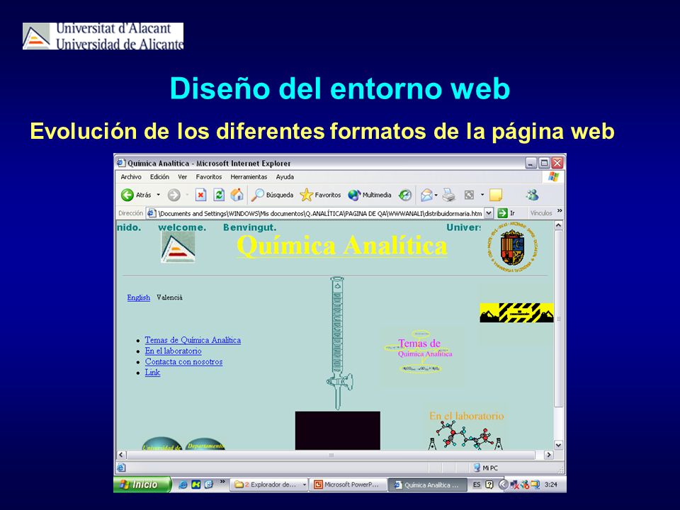 Diseño del entorno web Evolución de los diferentes formatos de la página web.