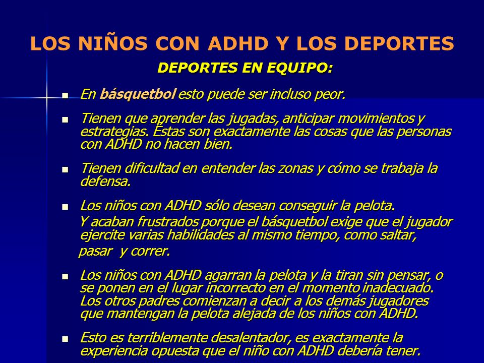 LOS NIÑOS CON ADHD Y LOS DEPORTES DEPORTES EN EQUIPO: