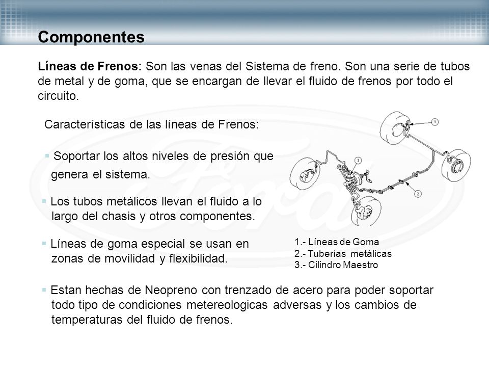 Componentes Líneas de Frenos: Son las venas del Sistema de freno. Son una serie de tubos.