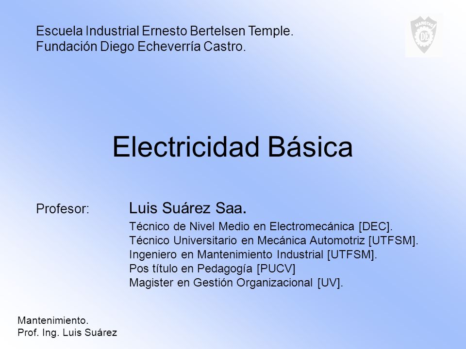 Electricidad Básica Escuela Industrial Ernesto Bertelsen Temple.