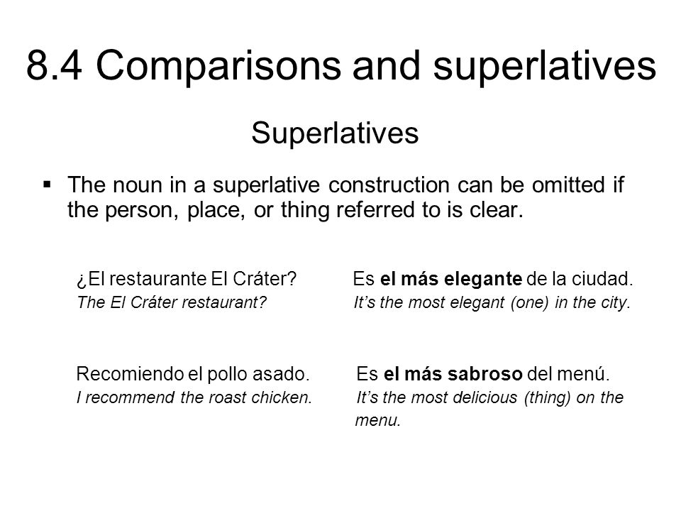 Superlatives The noun in a superlative construction can be omitted if the person, place, or thing referred to is clear.