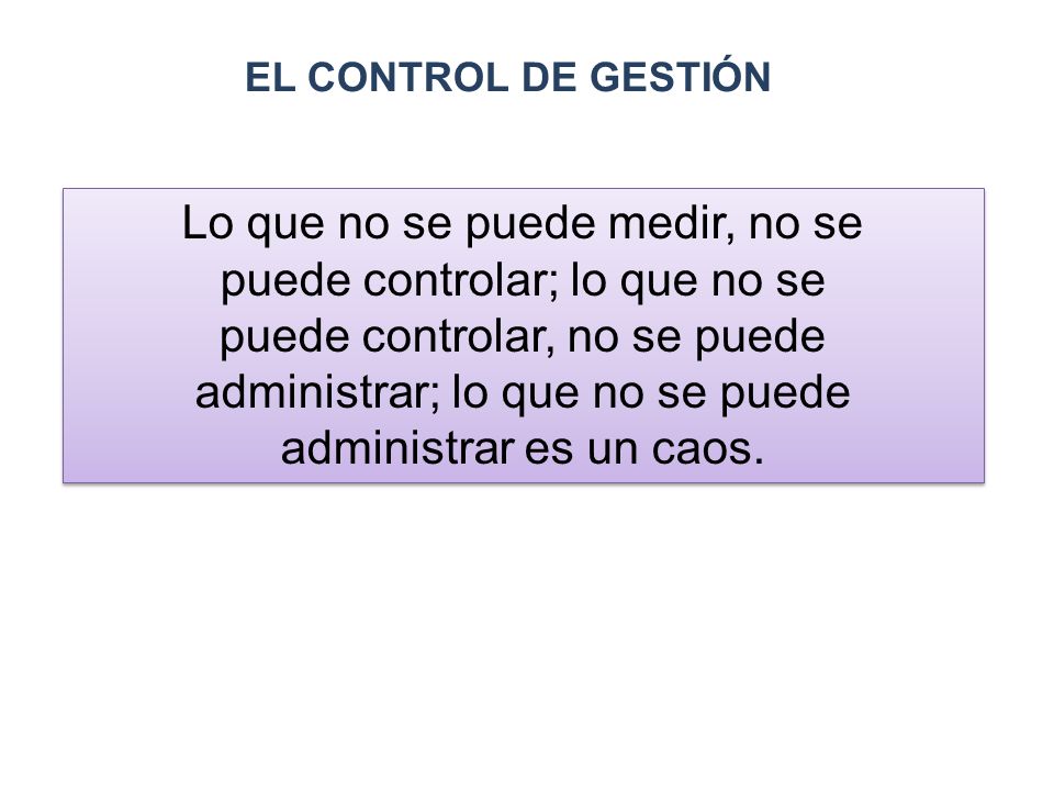 Lo que no se puede medir, no se puede controlar; lo que no se