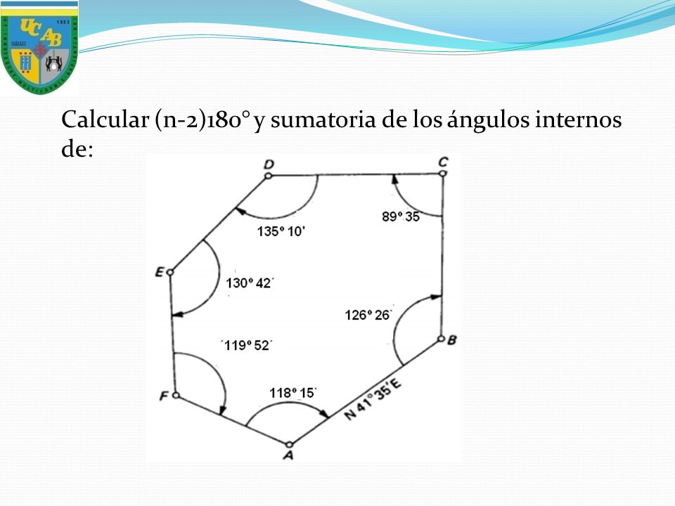 Calcular (n-2)180° y sumatoria de los ángulos internos de: