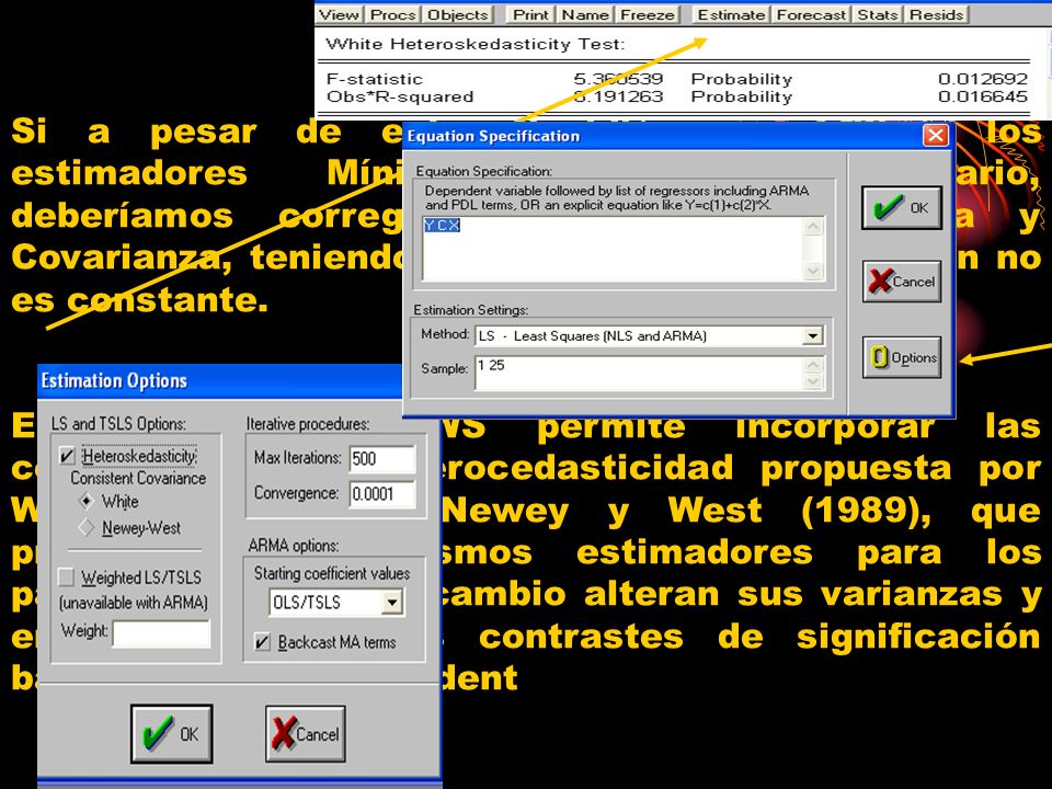 Si a pesar de esto, decidiéramos utilizar los estimadores Mínimo Cuadráticos Ordinario, deberíamos corregir la matriz de Varianza y Covarianza, teniendo en cuenta que la dispersión no es constante.