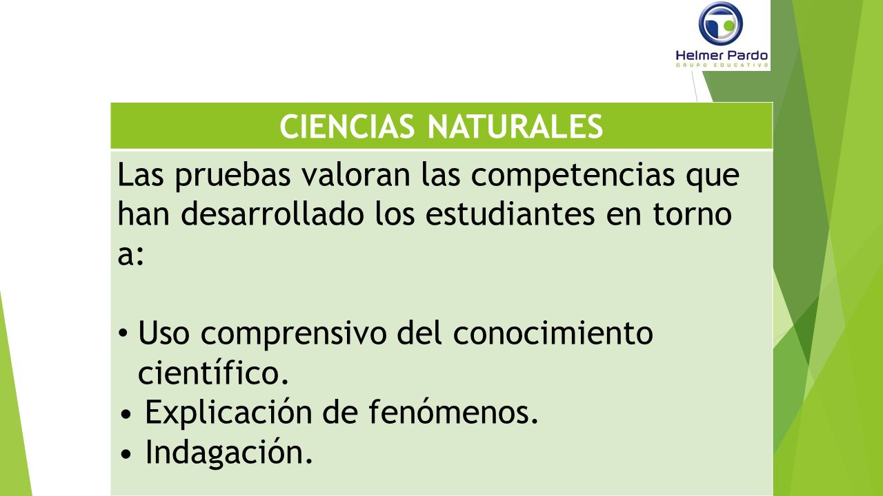 CIENCIAS NATURALES Las pruebas valoran las competencias que han desarrollado los estudiantes en torno a: