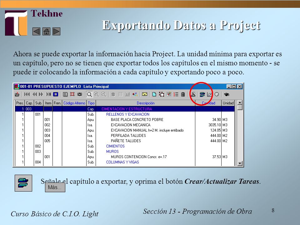 Exportando Datos a Project