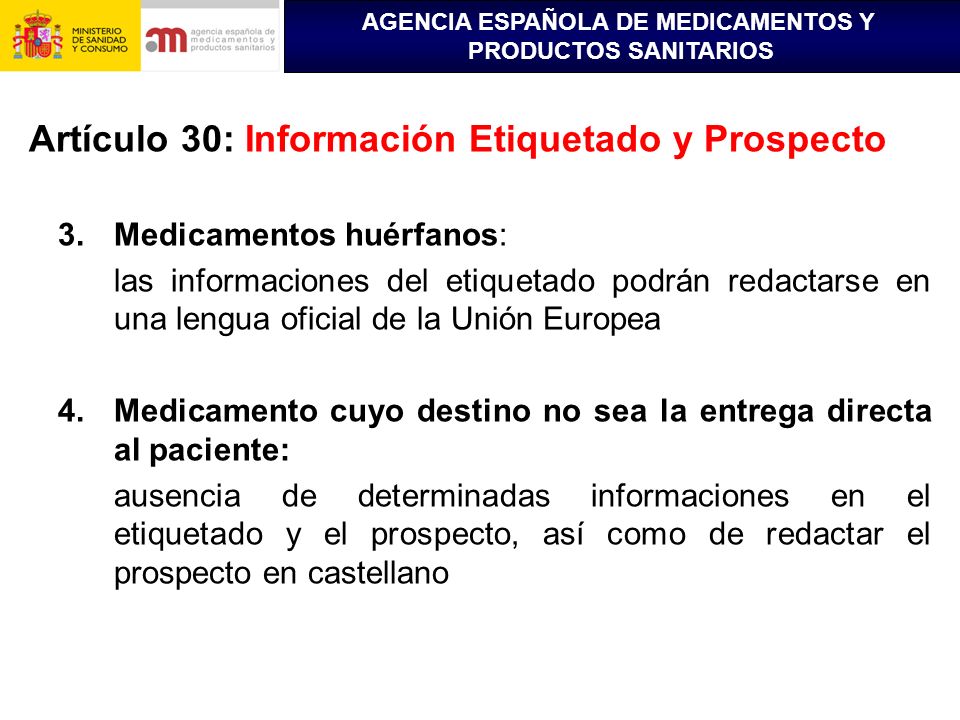 Artículo 30: Información Etiquetado y Prospecto