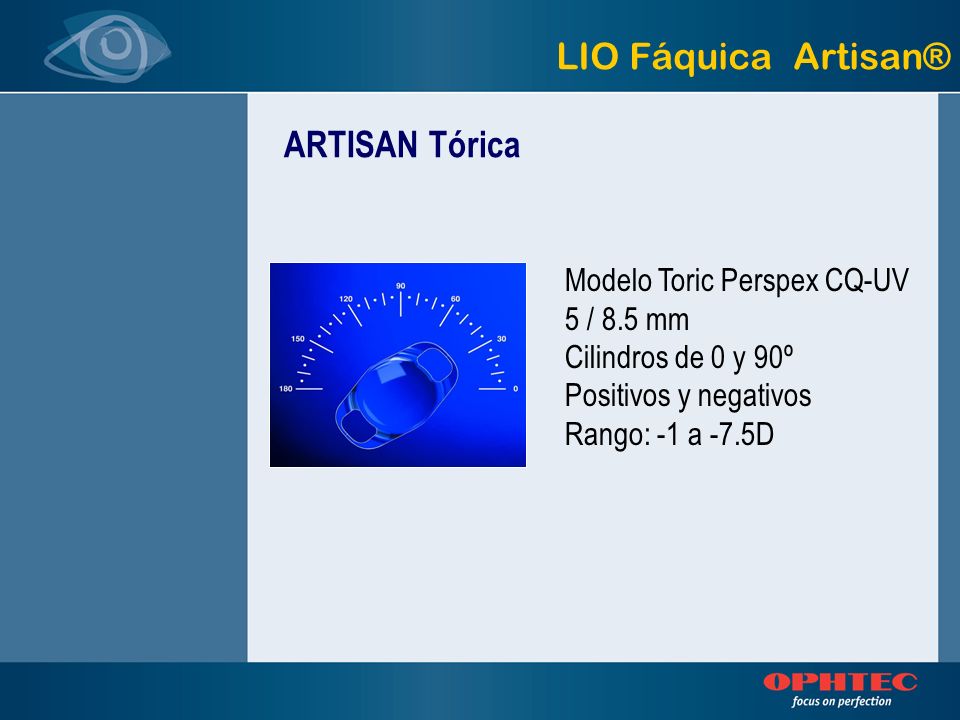 LIO Fáquica Artisan® ARTISAN Tórica Modelo Toric Perspex CQ-UV