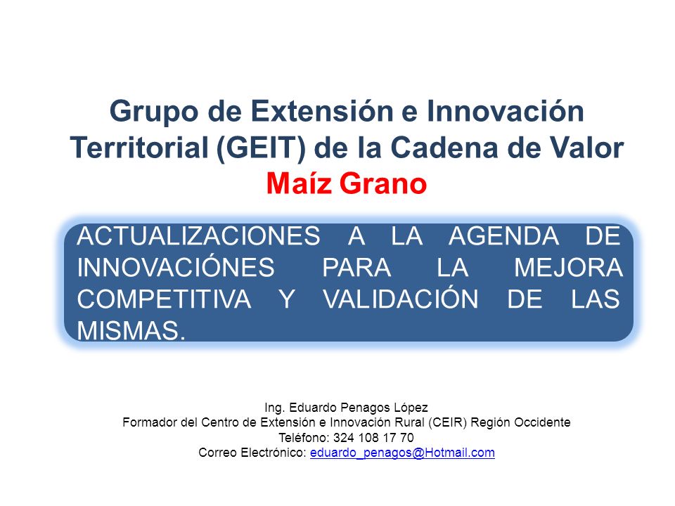 Grupo de Extensión e Innovación Territorial (GEIT) de la Cadena de Valor Maíz Grano