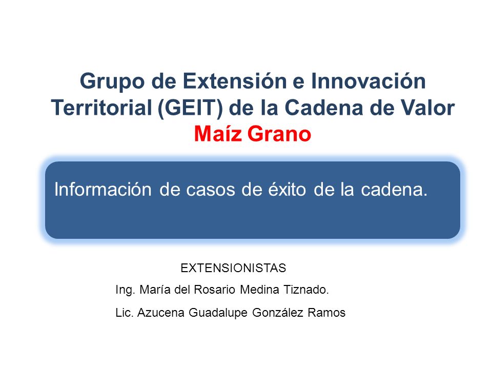Grupo de Extensión e Innovación Territorial (GEIT) de la Cadena de Valor Maíz Grano