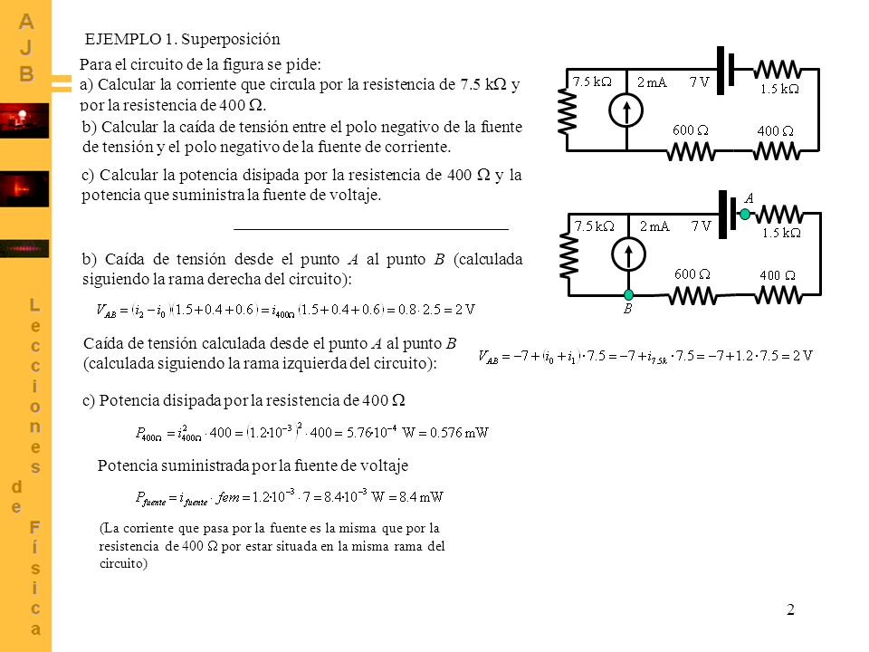 EJEMPLO 1. Superposición Para el circuito de la figura se pide: