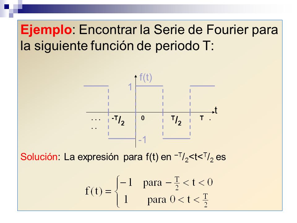 Ejemplo: Encontrar la Serie de Fourier para la siguiente función de periodo T: