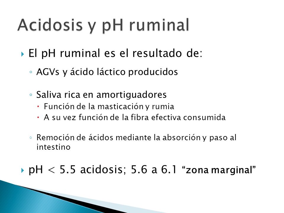 Acidosis y pH ruminal El pH ruminal es el resultado de: