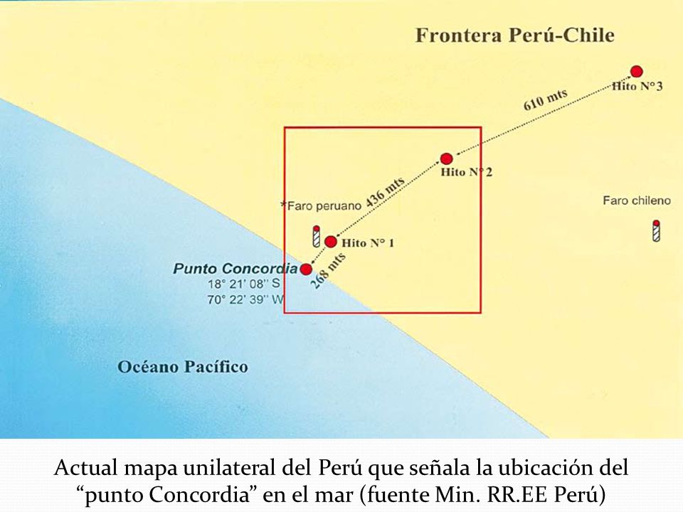 Actual mapa unilateral del Perú que señala la ubicación del punto Concordia en el mar (fuente Min.