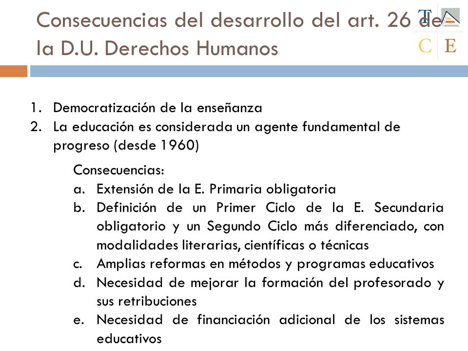 Consecuencias del desarrollo del art. 26 de la D.U. Derechos Humanos