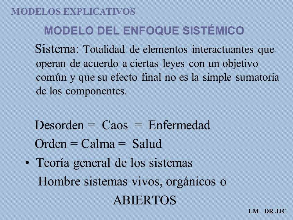 Desorden = Caos = Enfermedad Orden = Calma = Salud
