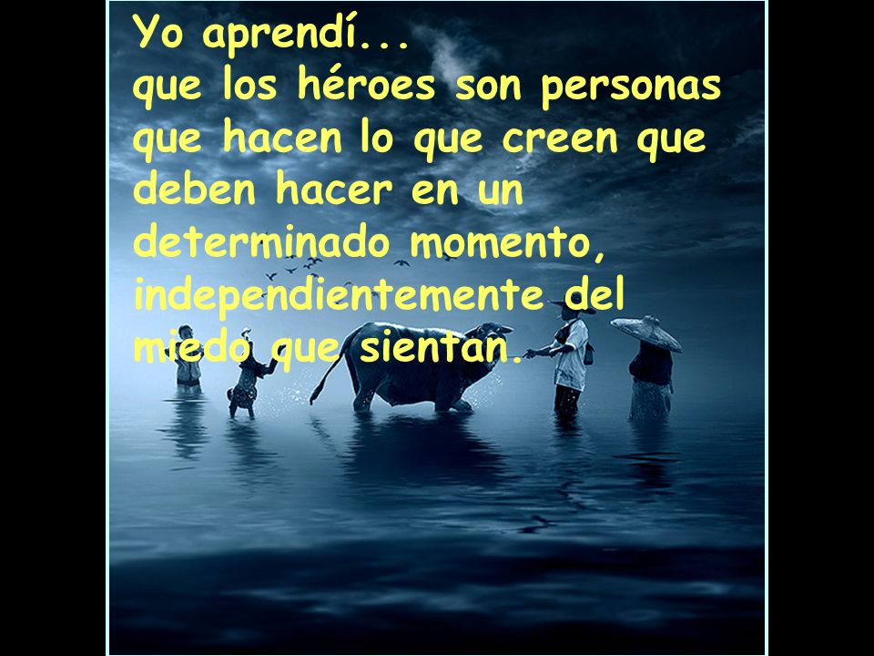 Yo aprendí... que los héroes son personas que hacen lo que creen que deben hacer en un determinado momento,